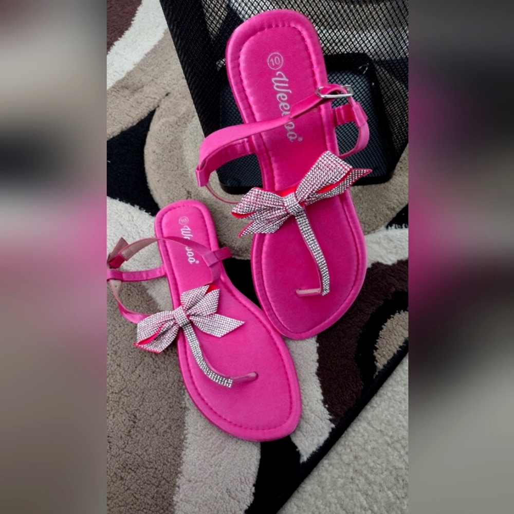 Hot Pink Sandals with Rhinestones Embellishments